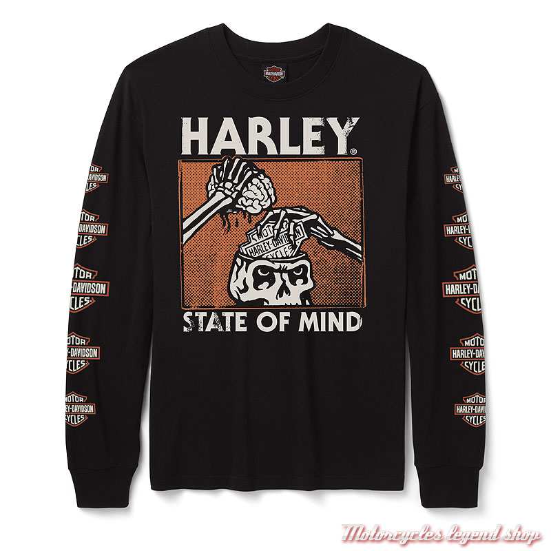 Tee-shirt State Of Mind Harley-Davidson homme, noir, manches longues, coton, 96389-26VM