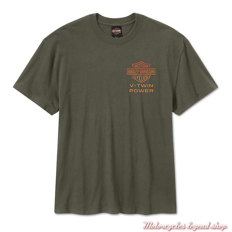 Tee-shirt Engine Twins Harley-Davidson homme, kaki, manches courtes ,coton, 96748-26VM