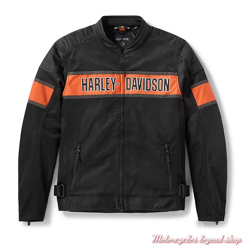 Blouson textile Trenton Harley-Davidson homme, mesh, noir, orange, CE, 98300-26VM