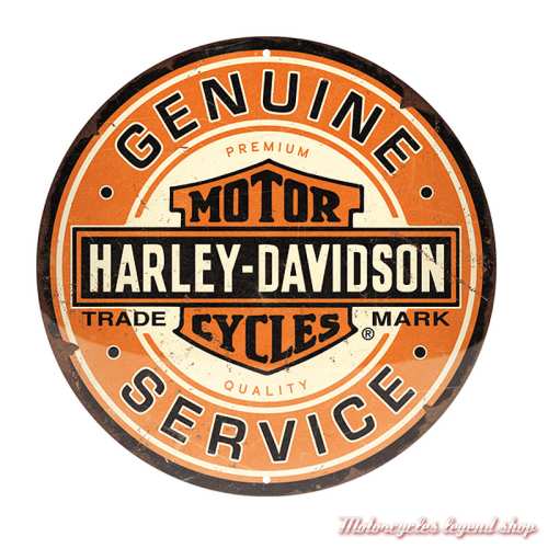 Plaque métal Genuine Service Round Harley-Davidson, diamètre 35 cm,25118