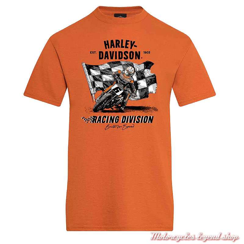 Tee-shirt Carving Harley-Davidson homme Cornouaille Moto Quimper Bretagne, orange, manches courtes, coton, 40294924