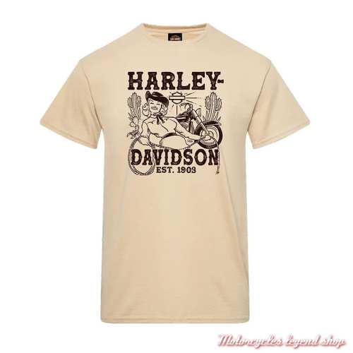 Tee-shirt Western Harley-Davidson homme Cornouaille Moto Quimper Bretagne, beige, manches courtes, coton, 40294930 