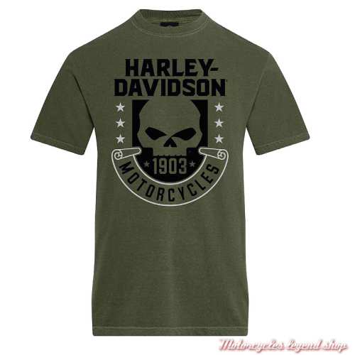 Tee-shirt Merrit Harley-Davidson homme Cornouaille Moto Quimper Bretagne, kaki, manches courtes, coton, 402949131