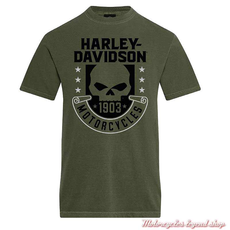 Tee-shirt Merrit Harley-Davidson homme Cornouaille Moto Quimper Bretagne, kaki, manches courtes, coton, 402949131