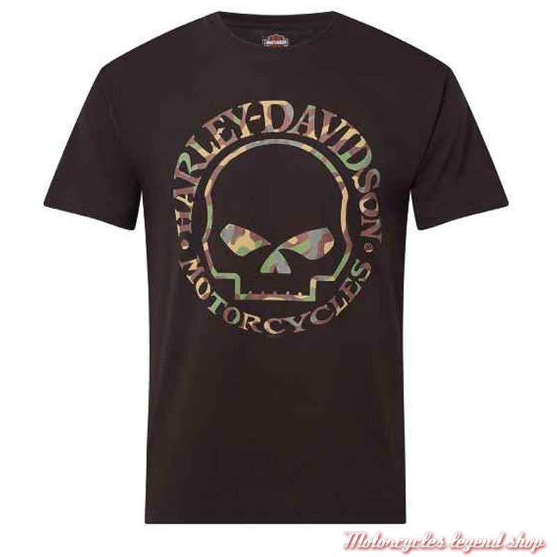 Tee-shirt Willie G Camo Harley-Davidson homme, noir, manches courtes, Cornouaille Moto Quimper Bretagne 40294862
