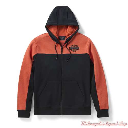 Sweatshirt Essential Colorblock Harley-Davidson homme, zippé, à capuche, noir, orange, coton, poly, 96282-26VM