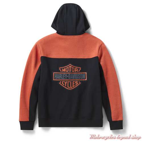 Sweatshirt Essential Colorblock Harley-Davidson homme, zippé, à capuche, noir, orange, coton, poly, dos, 96282-26VM