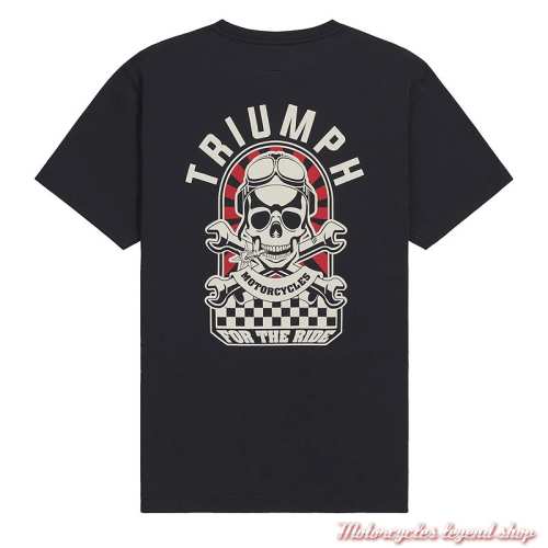 Tee-shirt Moto Triumph homme, tête de mort, noir, manches courtes, coton, dos, MTSS26219