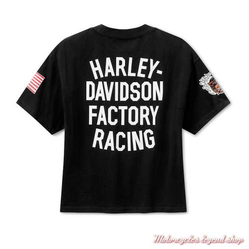 Tee-shirt Factory Racing Team Harley-Davidson femme, coupe courte, noir, col rond, coton, dos, 96378-26VW