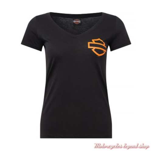 Tee-shirt Open Bar & Shield Harley-Davidson Quimper Bretagne, femme, noir, col V, manches courtes, coton, 40291852