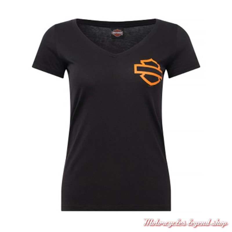 Tee-shirt Open Bar & Shield Harley-Davidson Quimper Bretagne, femme, noir, col V, manches courtes, coton, 40291852