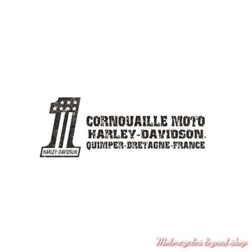 Tee-shirt Open Bar &amp; Shield Harley-Davidson Quimper Bretagne, femme, noir, col V, manches courtes, coton, backprint, 40291852