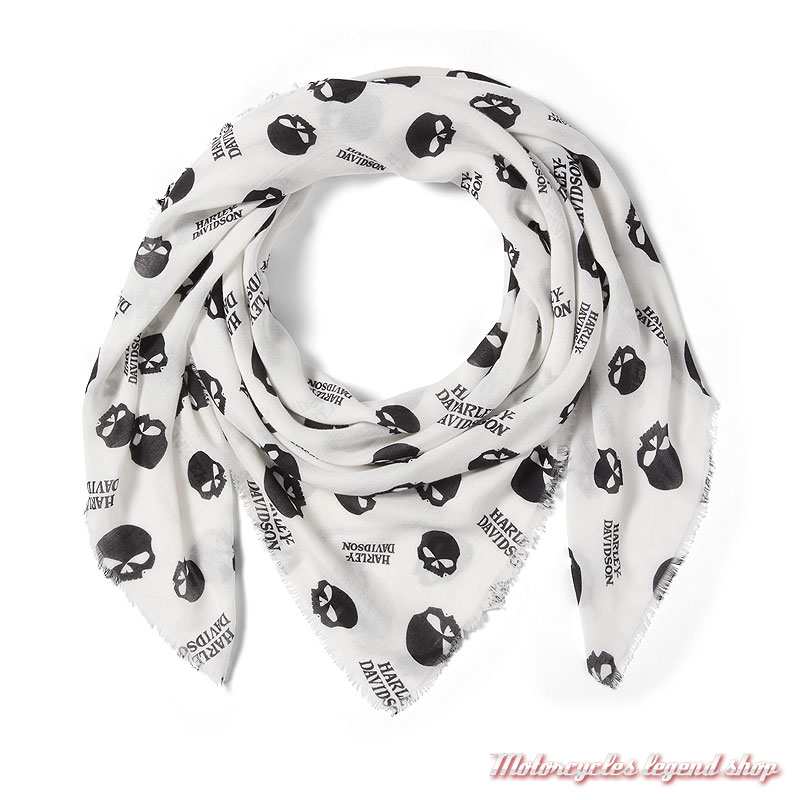 Foulard Skull Willie G Harley-Davidson femme, blanc et noir, viscose, 97621-26VW