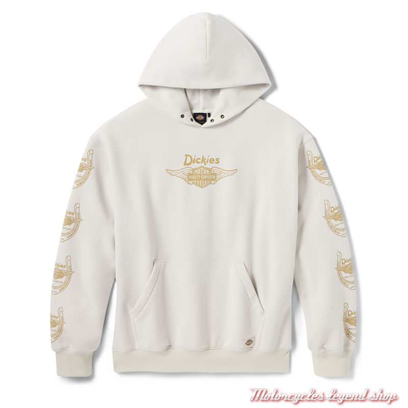 Sweatshirt blanc Horseshoe Dickies x Harley-Davidson unisexe, à capuche, coton, poly, 96091-26VX 
