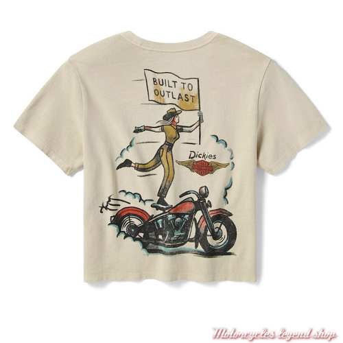 Tee-shirt Boxy Cowgirl Dickies x Harley-Davidson femme, court, manches courtes, écru, coton, dos, 96105-26VW