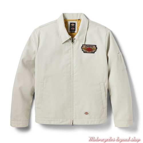 Veste textile Eisenhower Dickies x Harley-Davidson homme, zippée, écru, intérieur matelassé, 97413-26VX