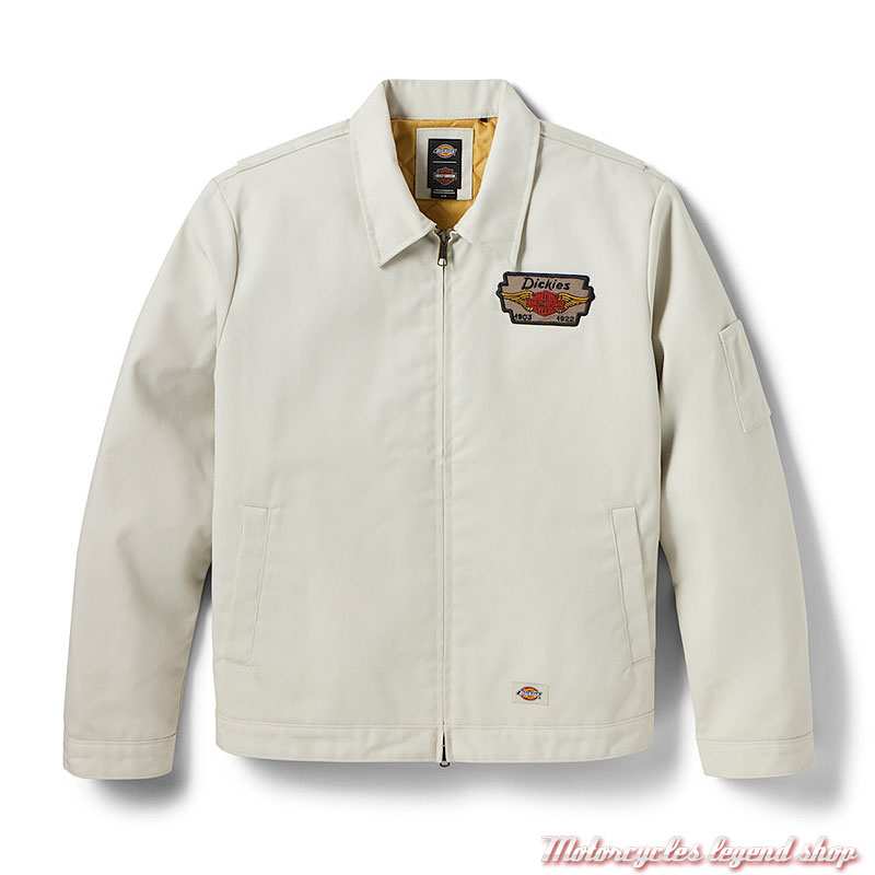 Veste textile Eisenhower Dickies x Harley-Davidson homme, zippée, écru, intérieur matelassé, 97413-26VX