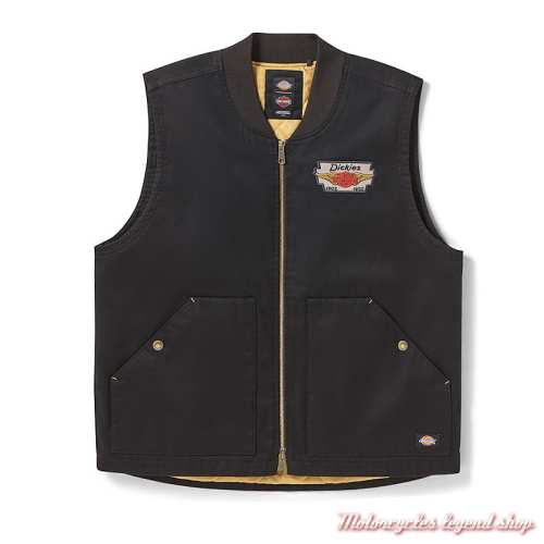 Veste sans manche Dickies x Harley-Davidson homme zippée, noir, intérieur matelassé, 97400-26VM 