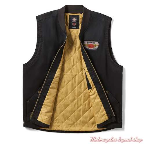Veste sans manche Dickies x Harley-Davidson homme zippée, noir, intérieur matelassé, doublure, 97400-26VM 