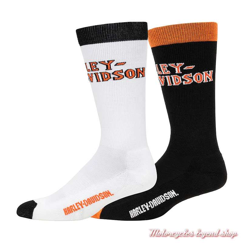 Pack 2 paires de chaussettes Harley-Davidson homme, noir, blanc, D3356-990