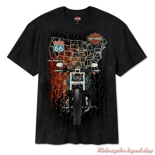 Tee-shirt Route 66 Anniversary Harley-Davidson homme, noir, manches courtes, coton, 96807-26VM