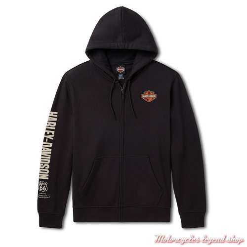Sweatshirt Route 66 Anniversary Harley-Davidson homme, zippé, à capuche, noir, 96806-26VX