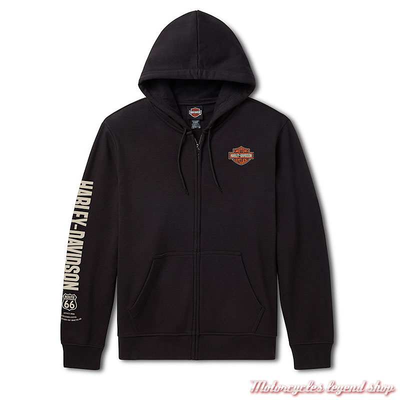 Sweatshirt Route 66 Anniversary Harley-Davidson homme, zippé, à capuche, noir, 96806-26VX