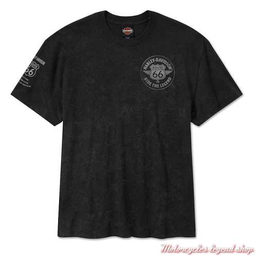 Tee-shirt Route 66 Legendary Harley-Davidson homme, noir, manches courtes, coton, 96808-26VM