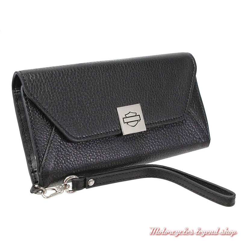Portefeuille Authentic Harley-Davidson femme, cuir noir, compartiment smartphone, 18 x 10 cm, HDWTC10495