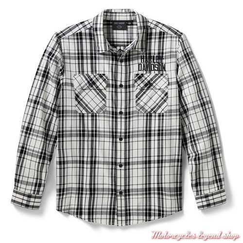 Chemise Essential Bar & Shield Plaid Harley-Davidson homme, noir et blanc, coton, 96208-26VM