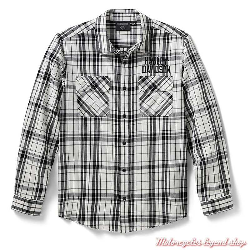Chemise Essential Bar & Shield Plaid Harley-Davidson homme, noir et blanc, coton, 96208-26VM