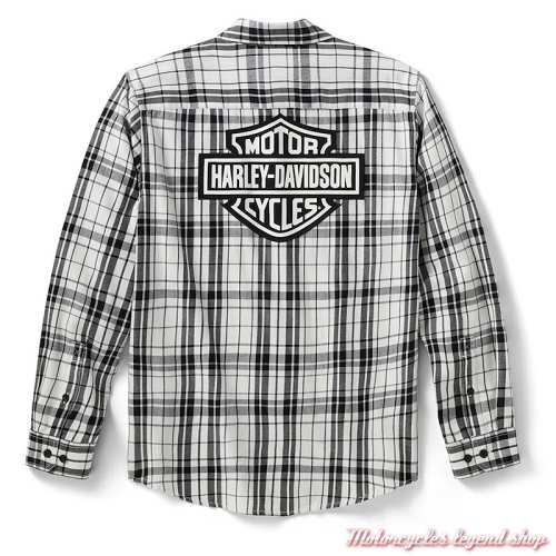 Chemise Essential Bar &amp; Shield Plaid Harley-Davidson homme, noir et blanc, coton, dos, 96208-26VM