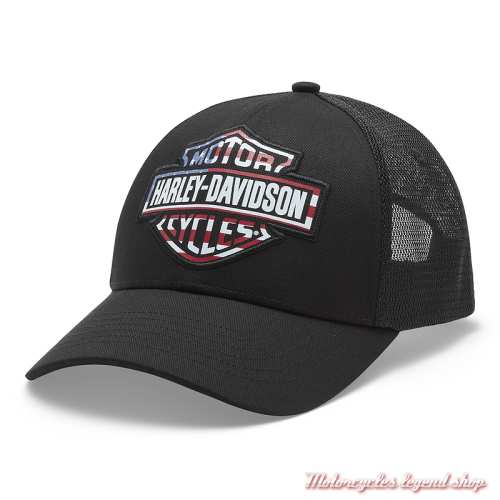 Casquette trucker Star & Stripes Harley-Davidson homme, noir, 97634-26VM 