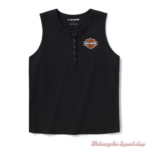 Débardeur Henley Essential Harley-Davidson femme, noir, col boutons pression, coton, 96264-26VW