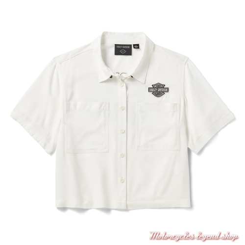Chemise courte Essential Harley-Davidson femme, blanc, viscose, manches courtes, 96273-26VW