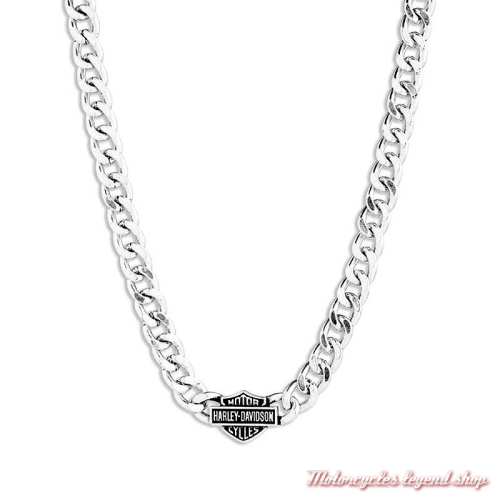 Collier acier Bar & Shield Harley-Davidson homme, maille gourmette, 34N00033
