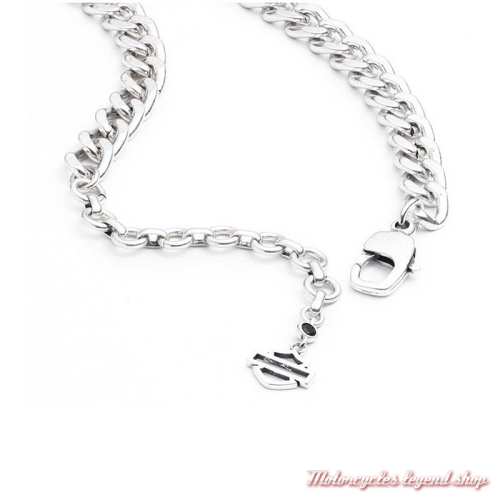 Collier acier Bar &amp; Shield Harley-Davidson homme, maille gourmette, mousqueton, 34N00033