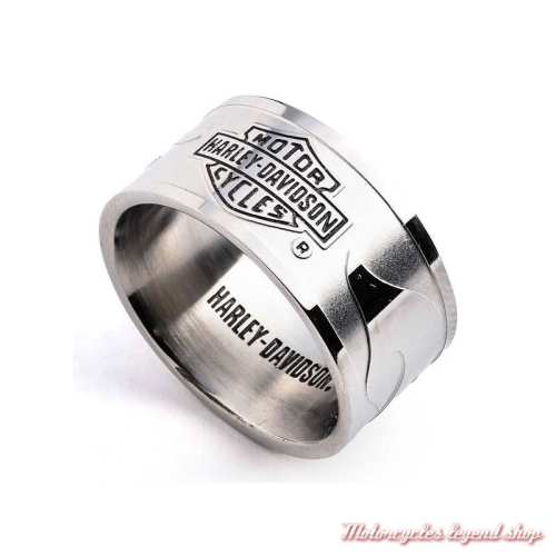 Bague acier Bar & Shield Raised Flame Harley-Davidson homme