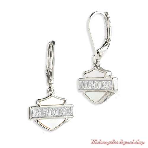Boucles d'oreille Bar & Shield Harley-Davidson femme, plaqué argent et nacre, 34G00141