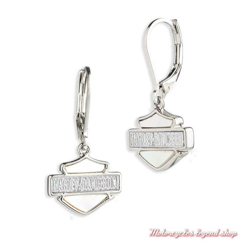 Boucles d'oreille Bar & Shield Harley-Davidson femme, plaqué argent et nacre, 34G00141