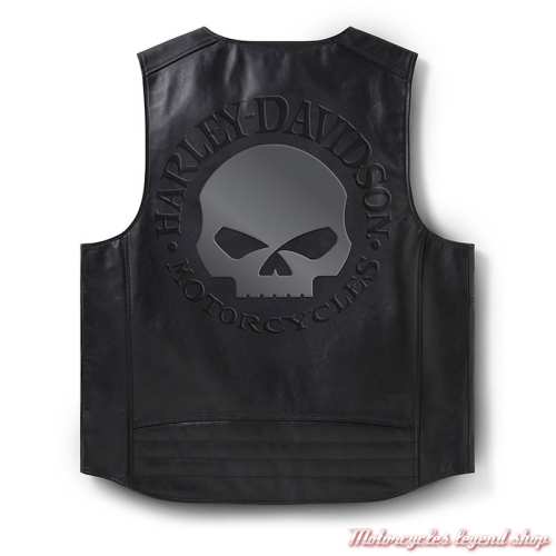 Gilet cuir Willie G Skull Reflective Harley-Davidson homme, zippé double curseur, noir, dos, 97000-26VM