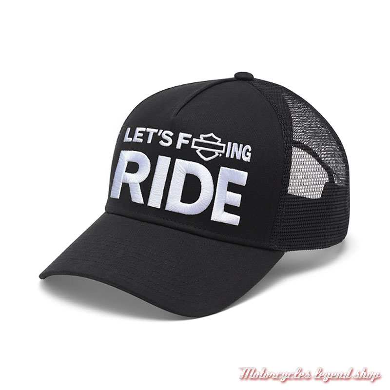 Casquette trucker Let's F*ing Ride Harley-Davidson homme, noir, réglable, 97763-26VX