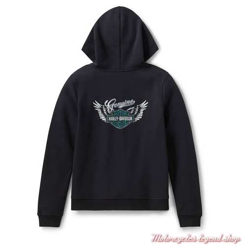 Sweatshirt Winged Bling Harley-Davidson femme, zippé, à capuche, noir, dos, 96221-26VW 
