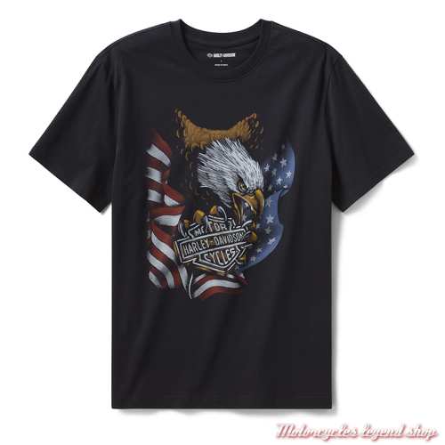 Tee-shirt Stars & Stripes Eagle Harley-Davidson homme, noir, manches courtes, coton, 96173-26VM