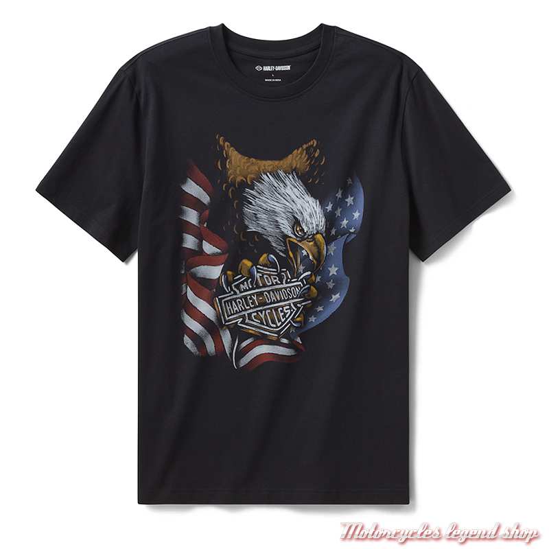 Tee-shirt Stars & Stripes Eagle Harley-Davidson homme, noir, manches courtes, coton, 96173-26VM