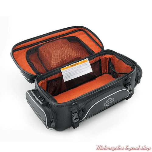 Sac de porte-bagages Tour Pak Premium Onyx Harley-Davidson, polyester noir, ouvert, 93300123