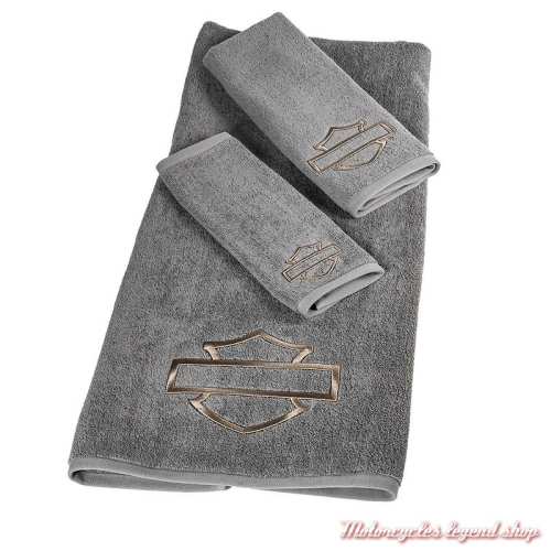 Ensemble de 3 serviettes Bar & Shield Harley-Davidson, coton, gris, HDL-19514