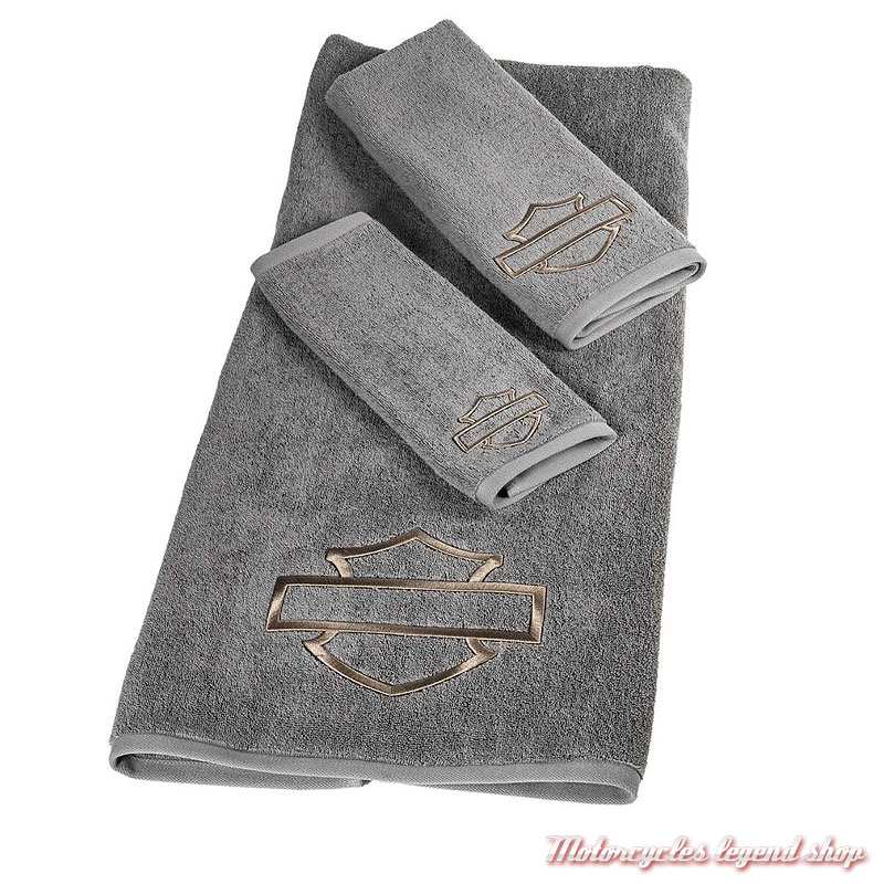 Ensemble de 3 serviettes Bar & Shield Harley-Davidson, coton, gris, HDL-19514
