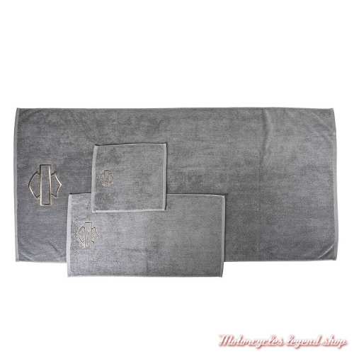 Ensemble de 3 serviettes Bar &amp; Shield Harley-Davidson, coton, gris, dépliés, HDL-19514