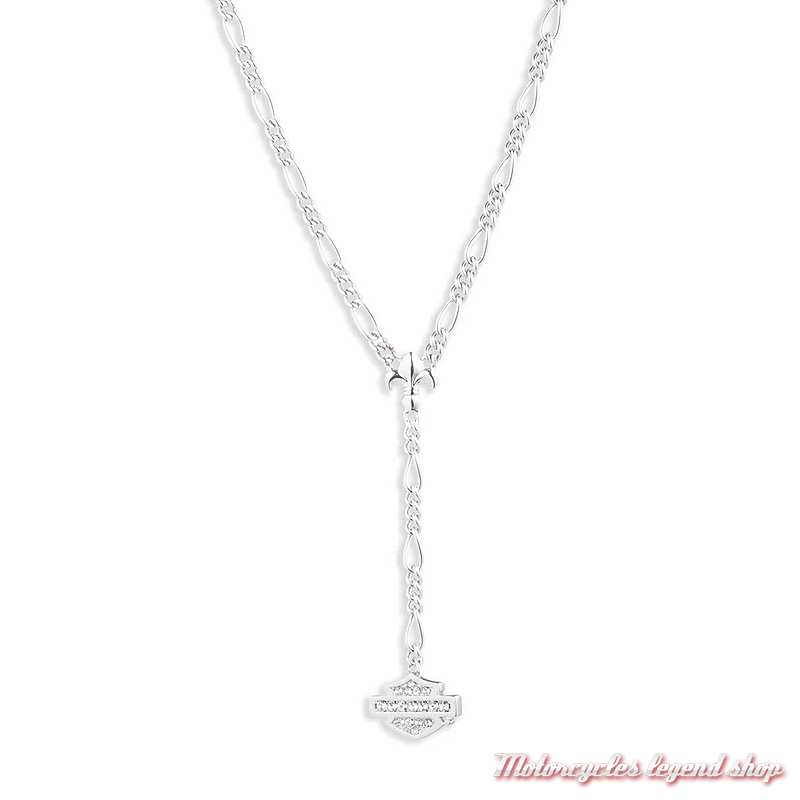 Collier pendentif en Y Crystal Bar & Shield Harley-Davidson femme, plaqué argent, 34N00144